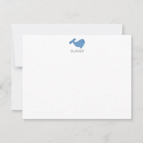 Light Blue Whale Kids Personalized Stationery Flat Note Card