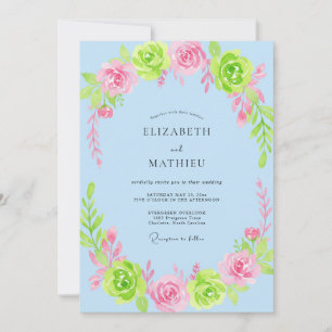 Light Blue Whimsical Bloom Wedding Invitation