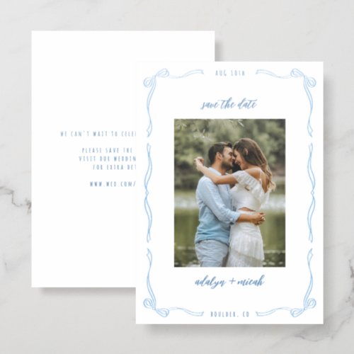 Light blue whimsical little bows letterpress photo cards