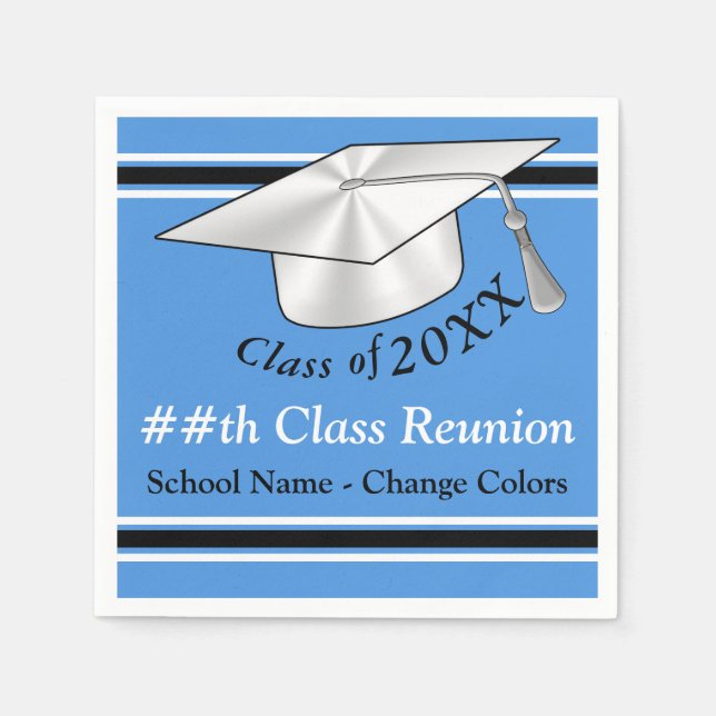 Light Blue, White and Black, Class Reunion Napkins (Front)