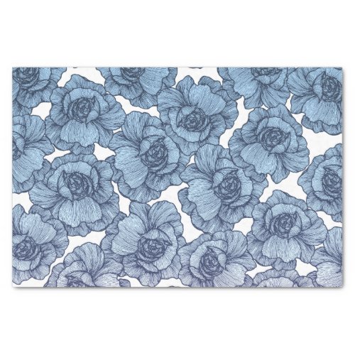 Light Blue White and Black Modern Line Art Flowers Tissue Paper