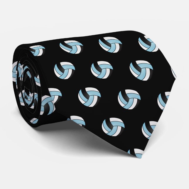 Light Blue, White and Black 🏐 Volleyball Neck Tie (Rolled)
