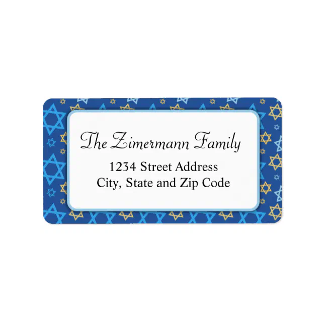 Light Blue White and Gold Star of David Pattern Label | Zazzle