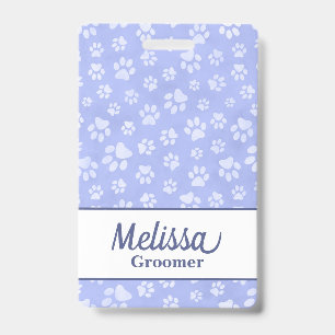 Light Blue & White Animal Paw Print Monogram Badge
