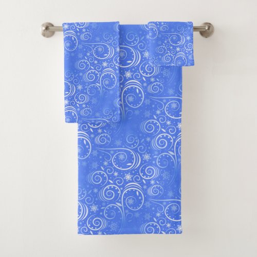 Light Blue  White Arctic Swirl Bath Towel Set