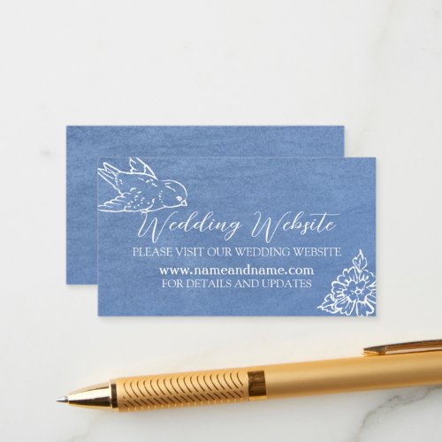 Light Blue White Bird Floral Leaf Wedding Website Enclosure Card