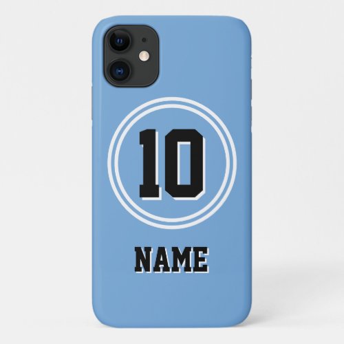 Light Blue White Black Sports Number 10 Name iPhone 11 Case