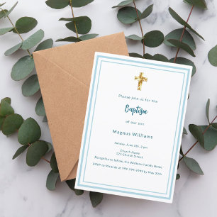 Light blue white boy Baptism Invitation