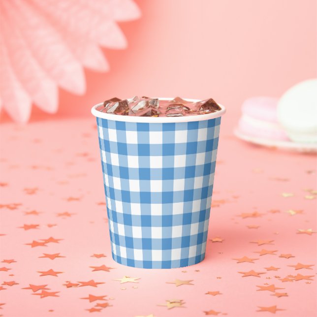 Light Blue White Buffalo Check Paper Cups (Insitu)