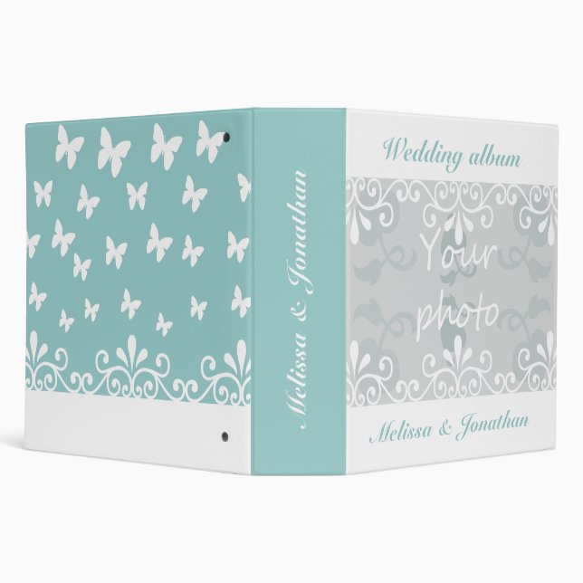 Light blue White butterflies Wedding Photo album 3 Ring Binder (Background)