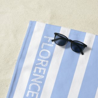 Light  blue white  cabana stripes  - personalized  beach towel