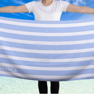 Light  blue white  cabana stripes  - personalized 