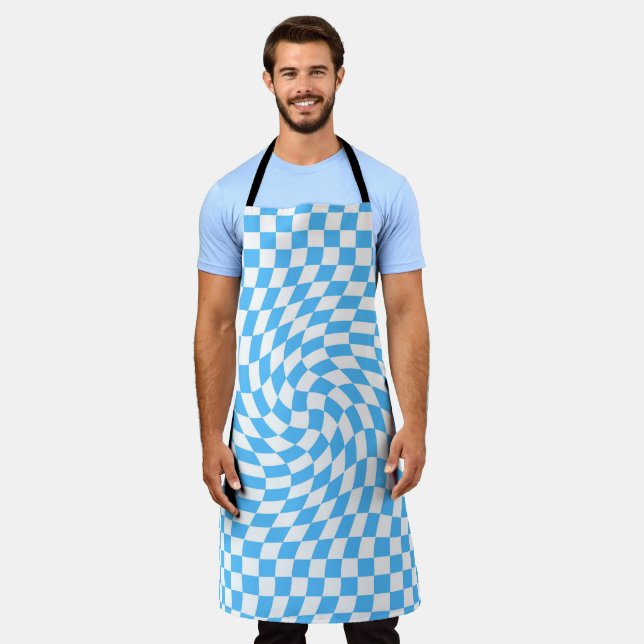 Light Blue & White Checkered Checkerboard Pattern  Apron (Worn)