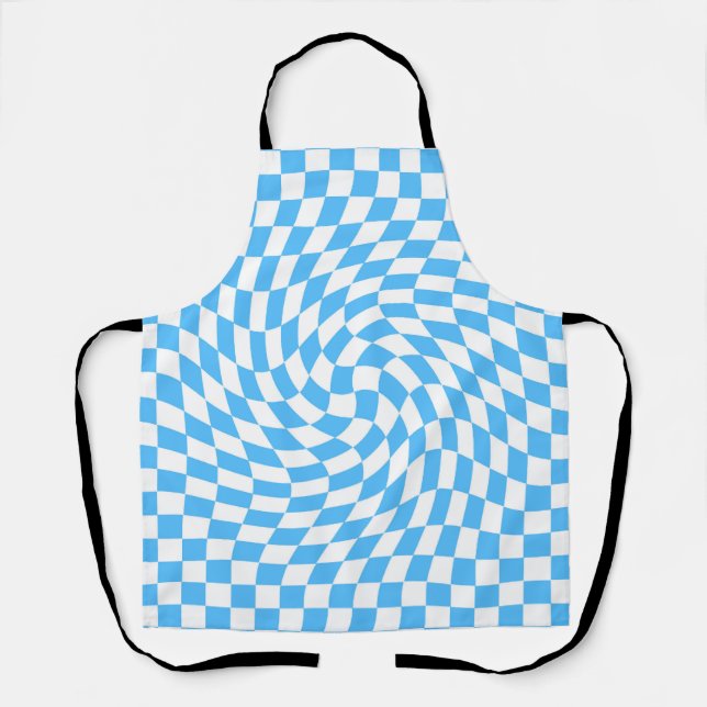 Light Blue & White Checkered Checkerboard Pattern  Apron (Front)