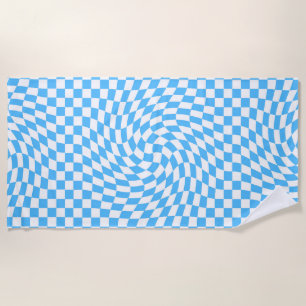 Light Blue & White Checkered Checkerboard Pattern Beach Towel