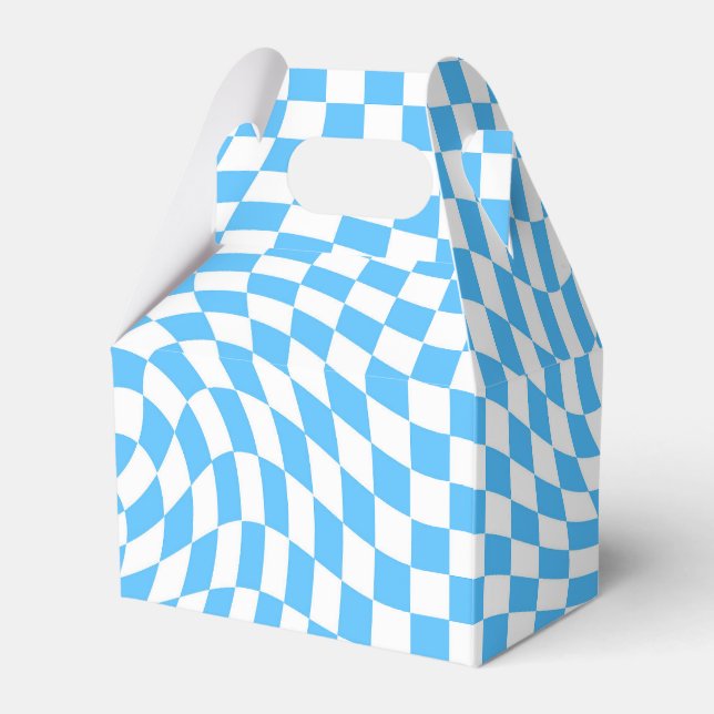 Light Blue & White Checkered Checkerboard Pattern  Favor Boxes (Front Side)