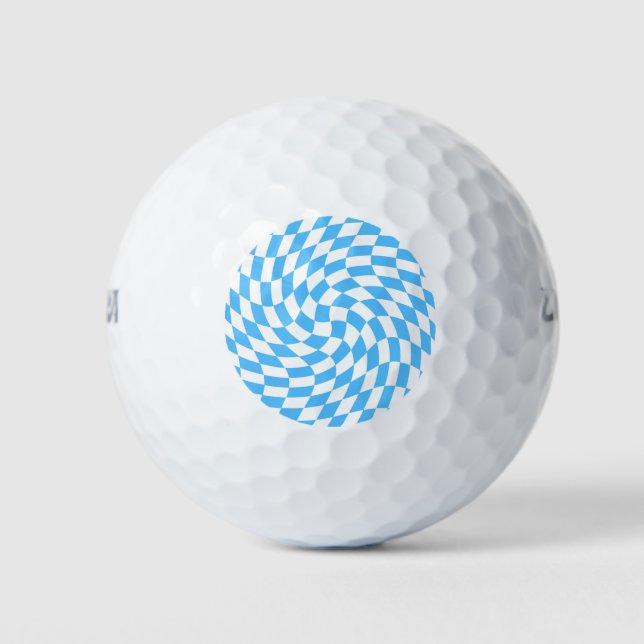 Light Blue & White Checkered Checkerboard Pattern  Golf Balls (Front)