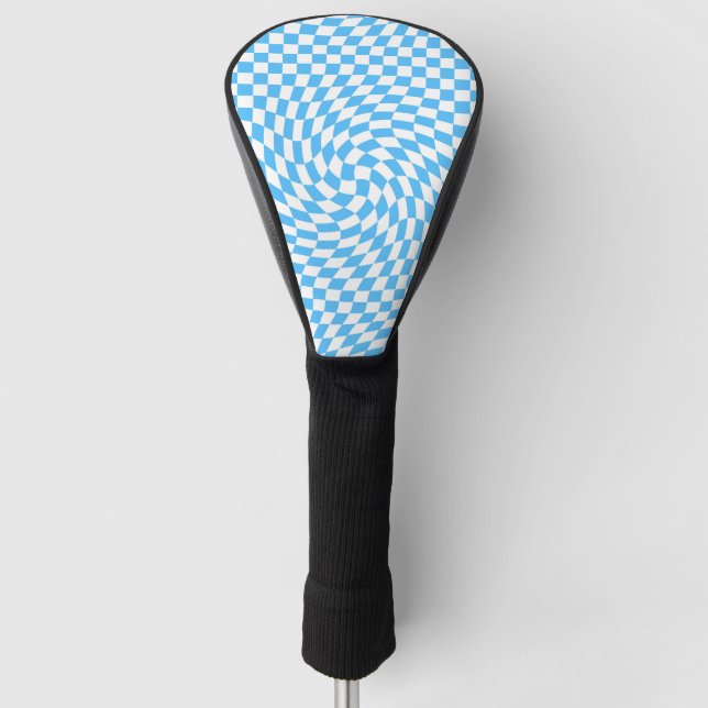 Light Blue & White Checkered Checkerboard Pattern  Golf Head Cover (Front)
