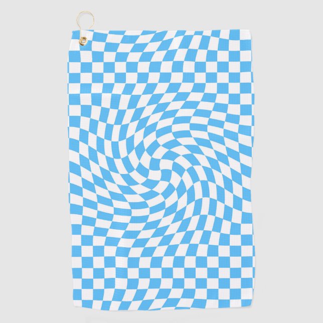 Light Blue & White Checkered Checkerboard Pattern  Golf Towel (Front)