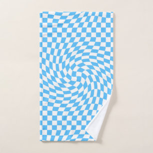 Light Blue & White Checkered Checkerboard Pattern  Hand Towel