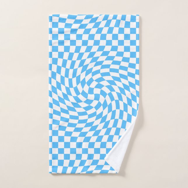 Light Blue & White Checkered Checkerboard Pattern  Hand Towel (Hand Towel)