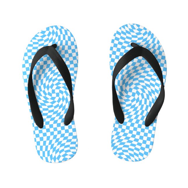 Light Blue & White Checkered Checkerboard Pattern  Kid's Flip Flops (Footbed)