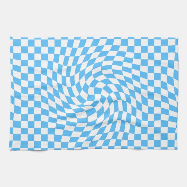 Light Blue & White Checkered Checkerboard Pattern  Kitchen Towel (Horizontal)
