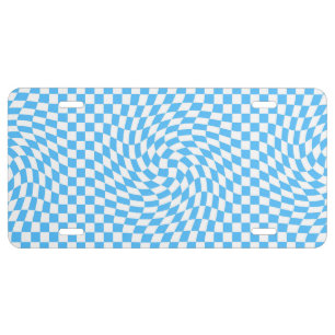 Light Blue & White Checkered Checkerboard Pattern License Plate