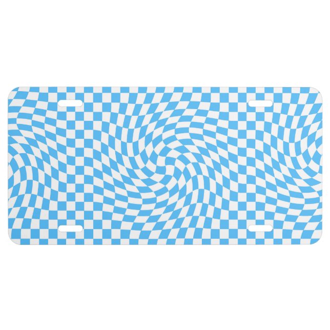 Light Blue & White Checkered Checkerboard Pattern  License Plate (Front)