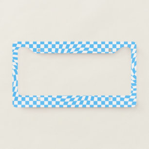 Light Blue & White Checkered Checkerboard Pattern  License Plate Frame