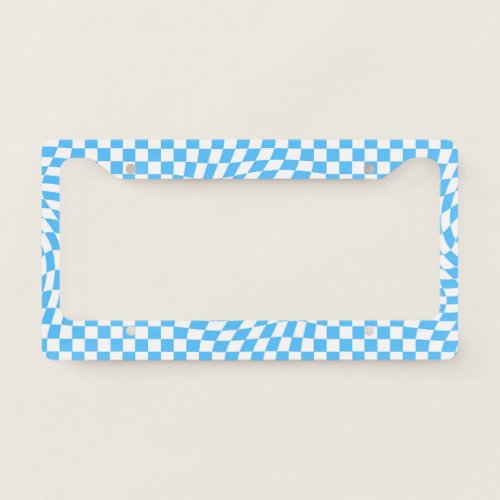 Light Blue  White Checkered Checkerboard Pattern  License Plate Frame