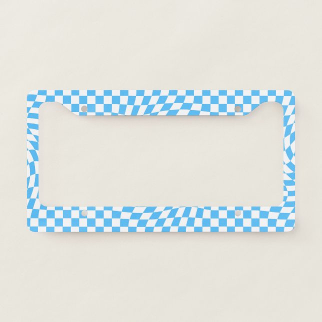 Light Blue & White Checkered Checkerboard Pattern  License Plate Frame (Front)