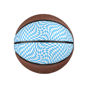 Light Blue & White Checkered Checkerboard Pattern Mini Basketball