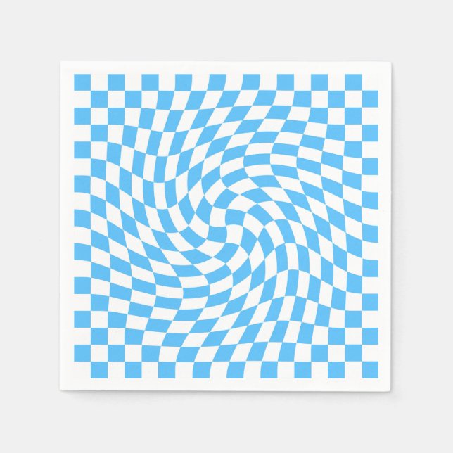 Light Blue & White Checkered Checkerboard Pattern Napkins (Front)