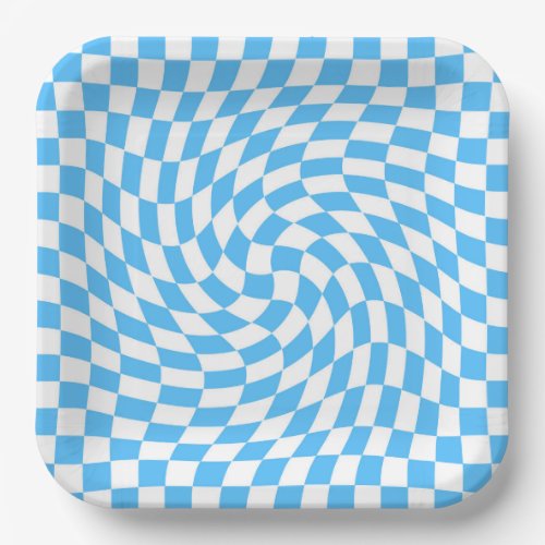 Light Blue  White Checkered Checkerboard Pattern  Paper Plates