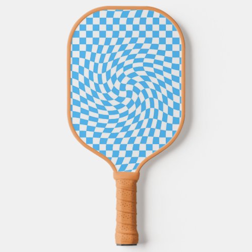 Light Blue  White Checkered Checkerboard Pattern  Pickleball Paddle