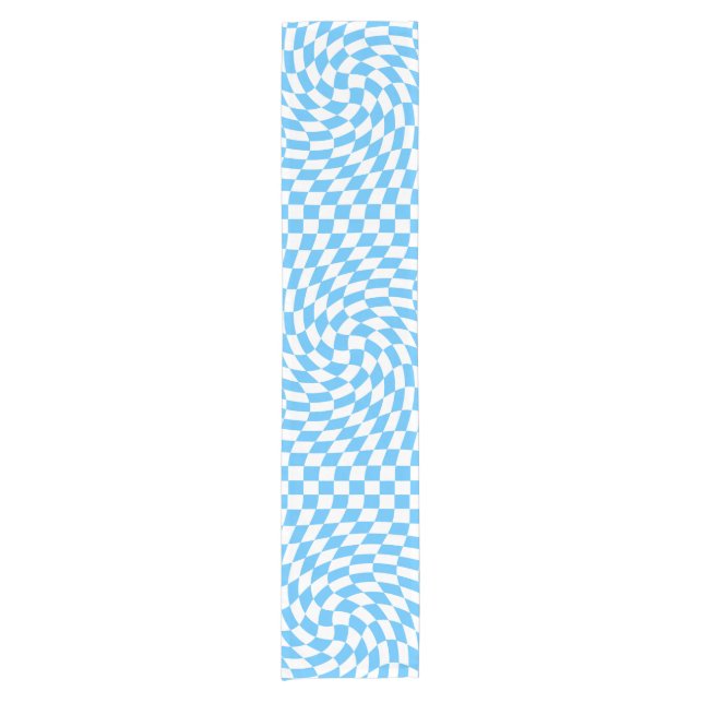 Light Blue & White Checkered Checkerboard Pattern  Short Table Runner (Front)