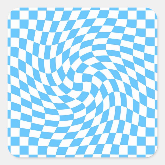Light Blue & White Checkered Checkerboard Pattern Square Sticker (Front)