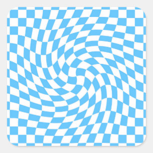 Light Blue & White Checkered Checkerboard Pattern Square Sticker