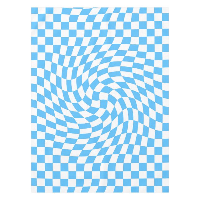 Light Blue & White Checkered Checkerboard Pattern  Tablecloth (Front)