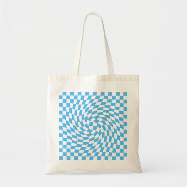 Light Blue & White Checkered Checkerboard Pattern  Tote Bag (Front)