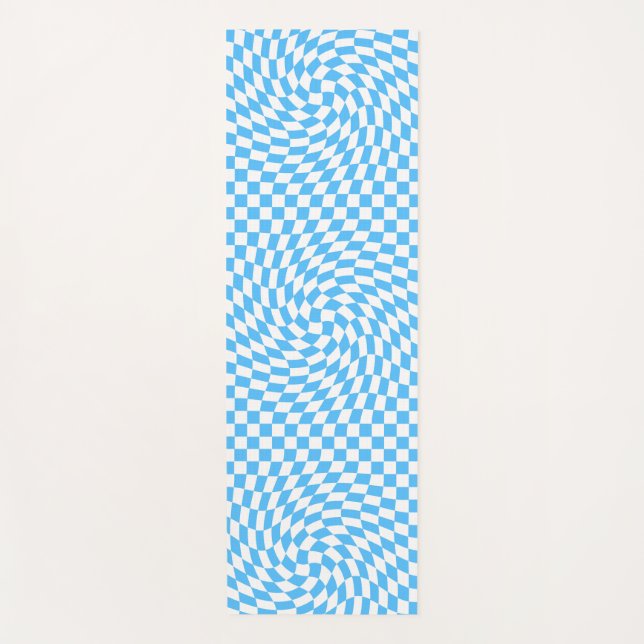 Light Blue & White Checkered Checkerboard Pattern  Yoga Mat (Front)