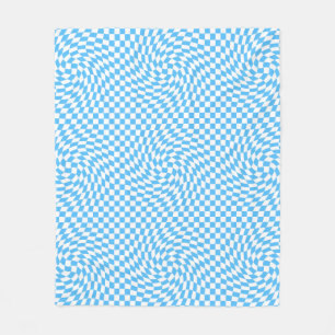 Light Blue & White Chic Warped Checkered Pattern Fleece Blanket