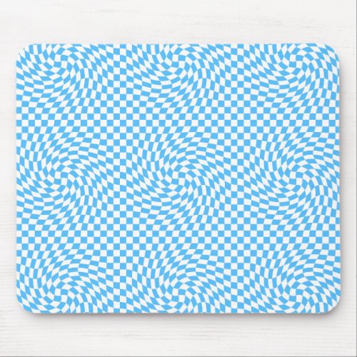 Light Blue  White Chic Warped Checkered Pattern  Mouse Pad