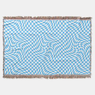 Light Blue & White Chic Warped Checkered Pattern  Throw Blanket