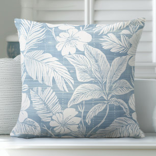 Light Blue & White Coastal Floral Throw Pillow
