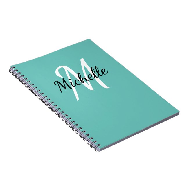 Light Blue & White Custom Monogram Cute Notebook (Right Side)