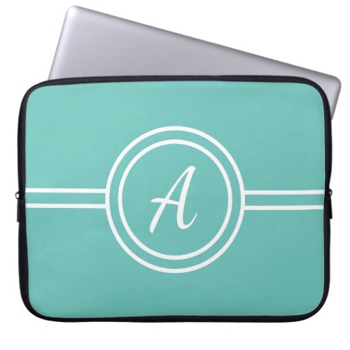 Light Blue  White Custom Monogram Laptop Sleeve