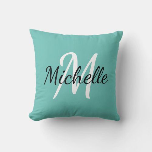 Light Blue  White Custom Monogram Pillow