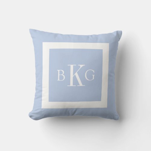 Light Blue White Custom Monogram Throw Pillow